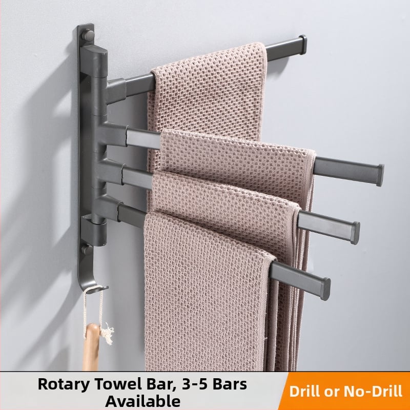 Fali fúrás nélküli, 3-szintes törölközőtartó alumíniumötvözetből, sütőbe égetett bevonattal, forgatható (teher 10 kg-ig)