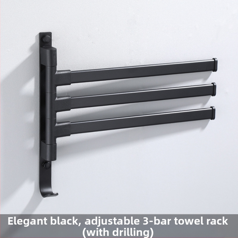 Fali fúrás nélküli, 3-szintes törölközőtartó alumíniumötvözetből, sütőbe égetett bevonattal, forgatható (teher 10 kg-ig)