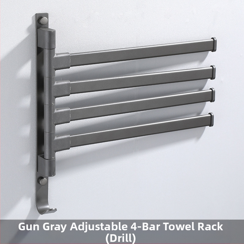 Fali fúrás nélküli, 3-szintes törölközőtartó alumíniumötvözetből, sütőbe égetett bevonattal, forgatható (teher 10 kg-ig)