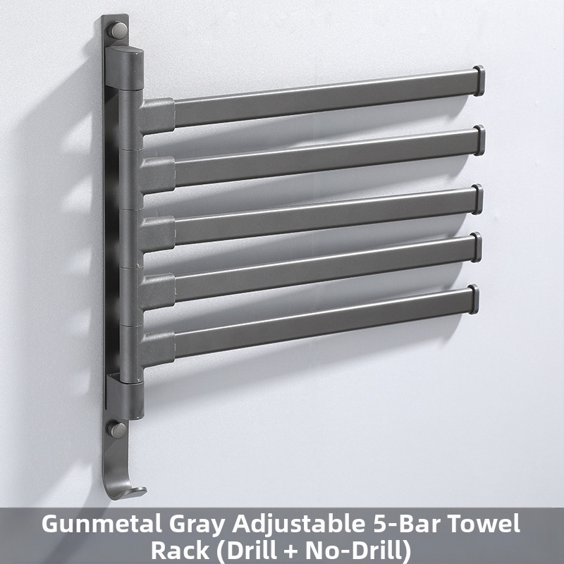 Fali fúrás nélküli, 3-szintes törölközőtartó alumíniumötvözetből, sütőbe égetett bevonattal, forgatható (teher 10 kg-ig)