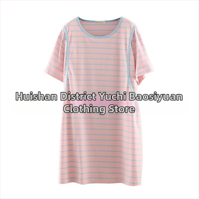 Rochie de maternitate pentru alăptat, din bumbac dungat, guler rotund, mâneci 3/4, croială A-line, lungime midi, croială lejeră