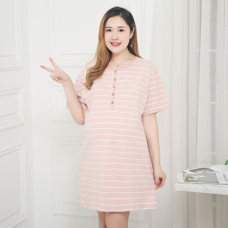 Rochie de maternitate pentru alăptat, din bumbac dungat, guler rotund, mâneci 3/4, croială A-line, lungime midi, croială lejeră