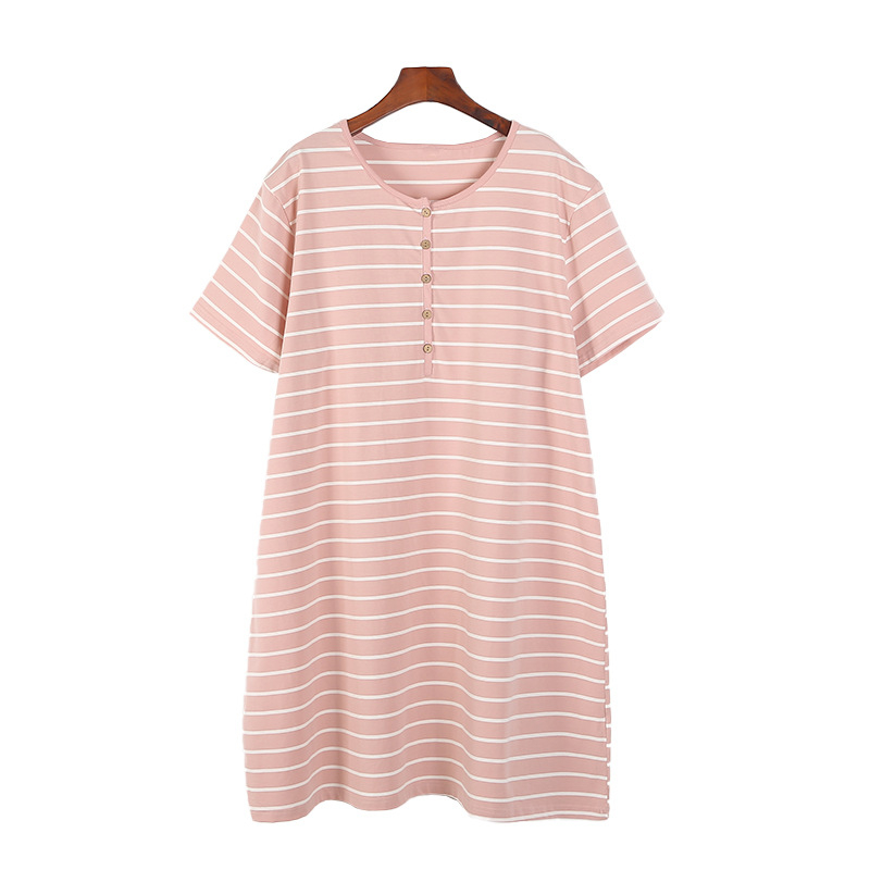 Rochie de maternitate pentru alăptat, din bumbac dungat, guler rotund, mâneci 3/4, croială A-line, lungime midi, croială lejeră