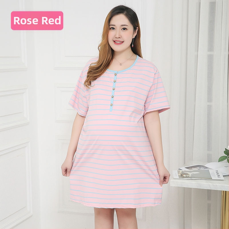 Rochie de maternitate pentru alăptat, din bumbac dungat, guler rotund, mâneci 3/4, croială A-line, lungime midi, croială lejeră