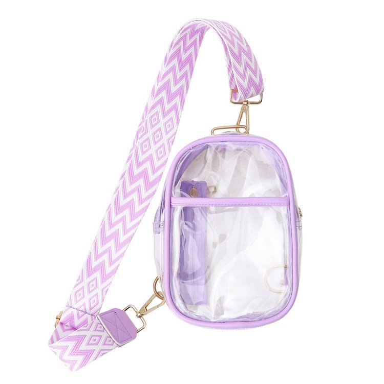 Prozirna PVC jelly torbica preko ramena, vertikalnog kvadratnog oblika, zatvarač, unutarnji pretinci, za svakodnevnu upotrebu