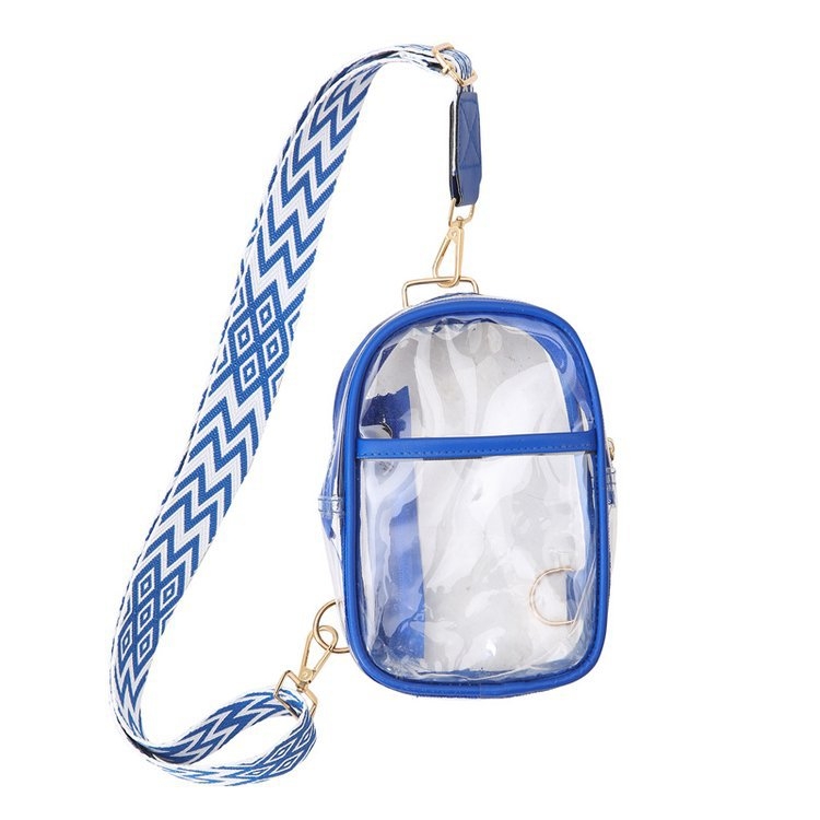 Prozirna PVC jelly torbica preko ramena, vertikalnog kvadratnog oblika, zatvarač, unutarnji pretinci, za svakodnevnu upotrebu