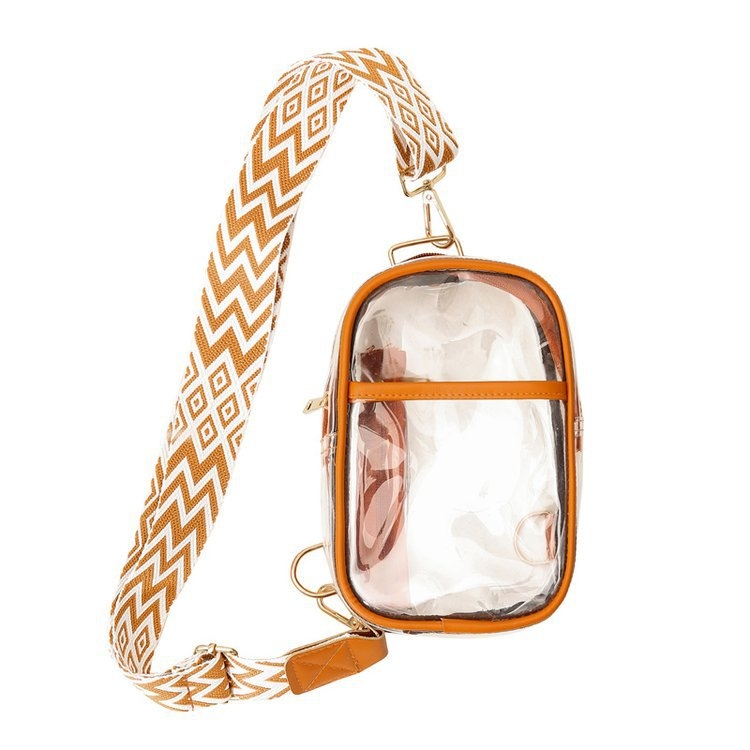Prozirna PVC jelly torbica preko ramena, vertikalnog kvadratnog oblika, zatvarač, unutarnji pretinci, za svakodnevnu upotrebu