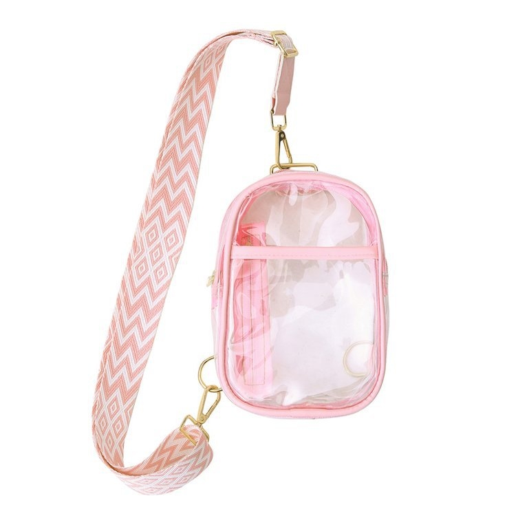 Prozirna PVC jelly torbica preko ramena, vertikalnog kvadratnog oblika, zatvarač, unutarnji pretinci, za svakodnevnu upotrebu