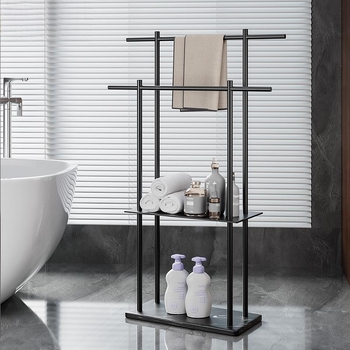 Fürdőszobai törölközőtartó padon álló, 4 rétegű, alumniumötvözet, márvány polccal, fúrás nélküli telepítés