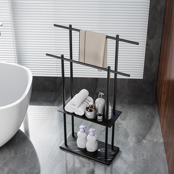 Fürdőszobai törölközőtartó padon álló, 4 rétegű, alumniumötvözet, márvány polccal, fúrás nélküli telepítés