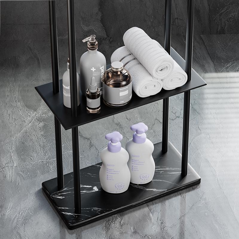 Fürdőszobai törölközőtartó padon álló, 4 rétegű, alumniumötvözet, márvány polccal, fúrás nélküli telepítés