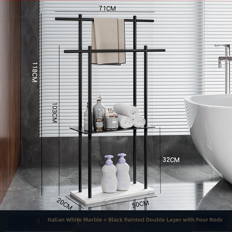 Fürdőszobai törölközőtartó padon álló, 4 rétegű, alumniumötvözet, márvány polccal, fúrás nélküli telepítés