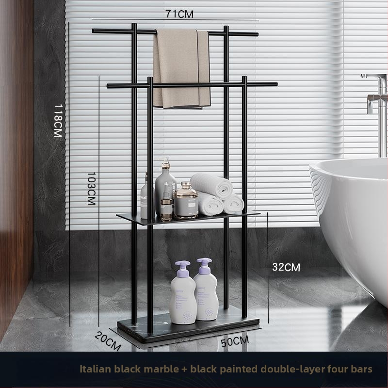 Fürdőszobai törölközőtartó padon álló, 4 rétegű, alumniumötvözet, márvány polccal, fúrás nélküli telepítés