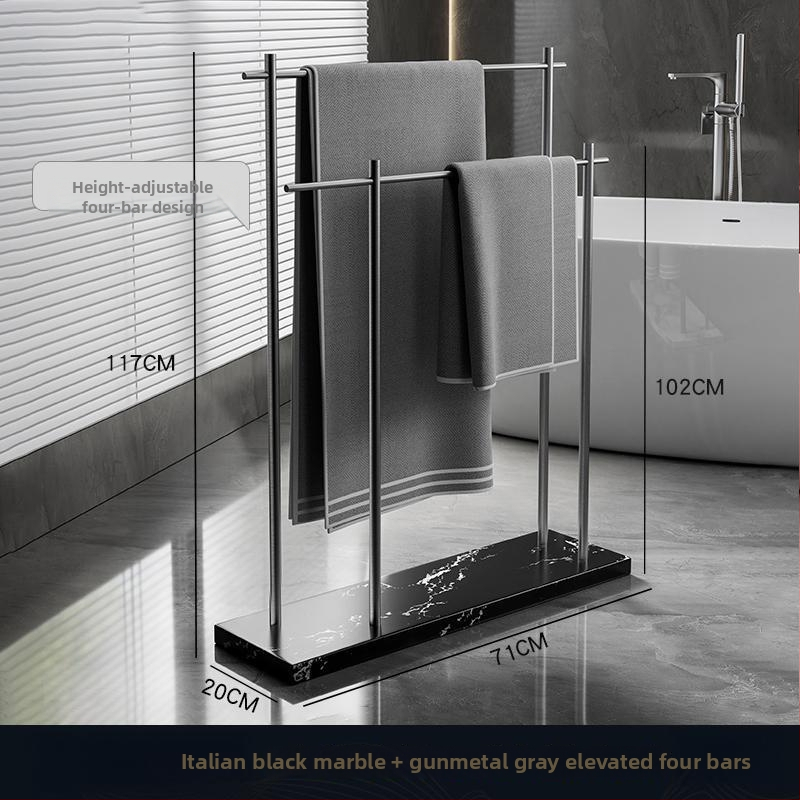 Fürdőszobai törölközőtartó padon álló, 4 rétegű, alumniumötvözet, márvány polccal, fúrás nélküli telepítés