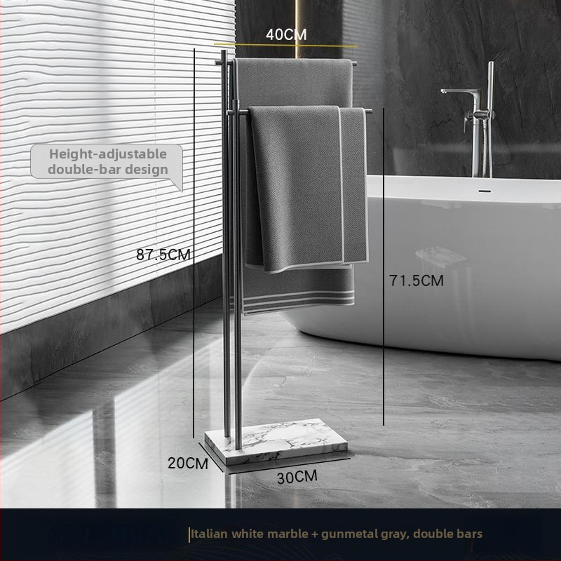 Fürdőszobai törölközőtartó padon álló, 4 rétegű, alumniumötvözet, márvány polccal, fúrás nélküli telepítés