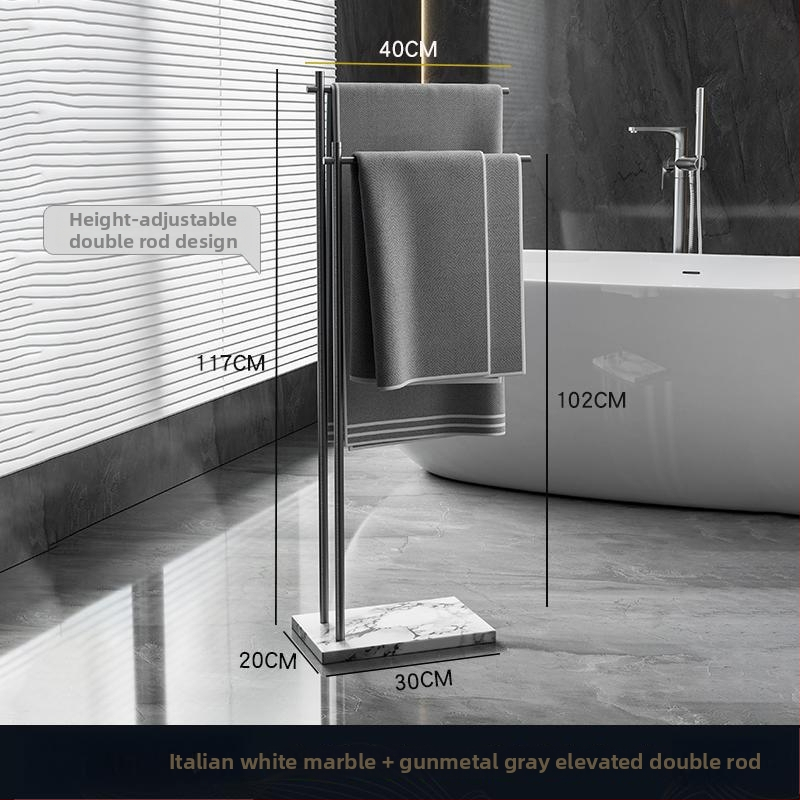 Fürdőszobai törölközőtartó padon álló, 4 rétegű, alumniumötvözet, márvány polccal, fúrás nélküli telepítés