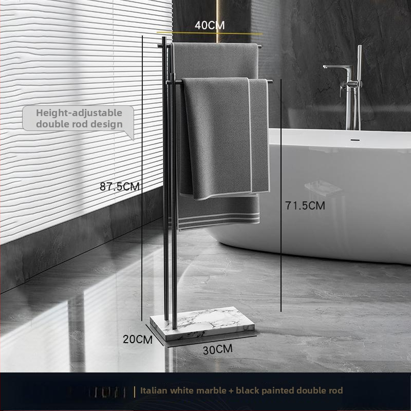 Fürdőszobai törölközőtartó padon álló, 4 rétegű, alumniumötvözet, márvány polccal, fúrás nélküli telepítés