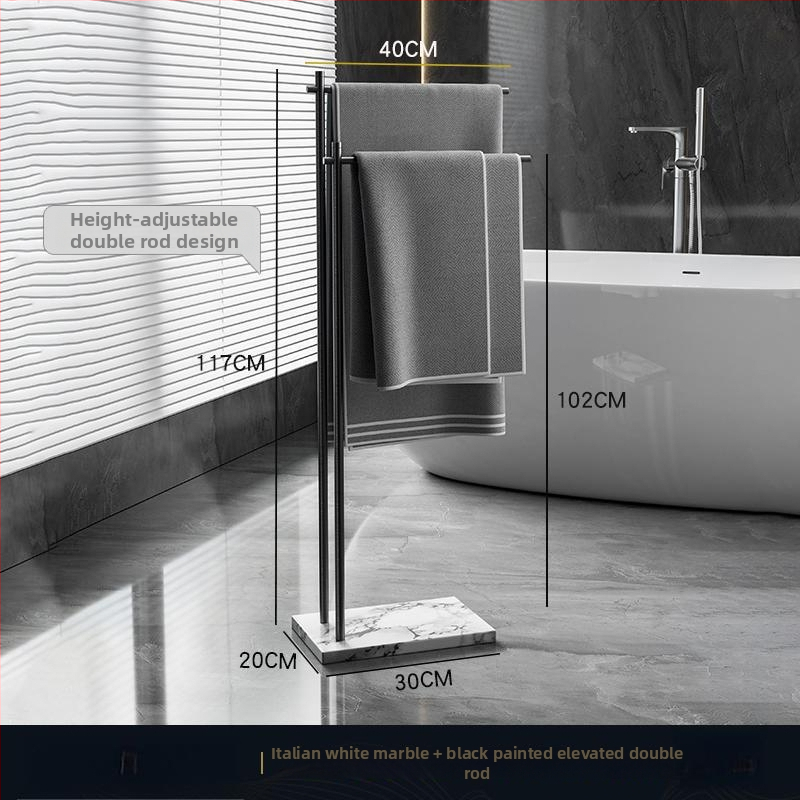 Fürdőszobai törölközőtartó padon álló, 4 rétegű, alumniumötvözet, márvány polccal, fúrás nélküli telepítés