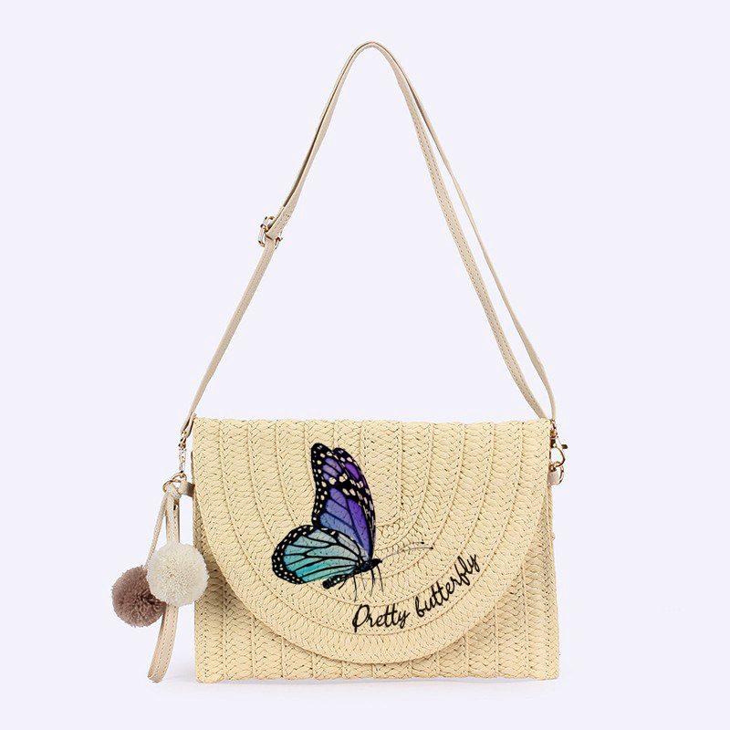 Ručno ispletena crossbody torbica envelope stilom s motivom oka, papirno tijelo, podloga od poliestera, magnetsko zatvaranje, džep za mobitel