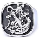 Rozsdamentes acélból készült gyűrű horgony-pirata motívummal, polírozott felület, uniszex (Típus: Gyűrű; Anyag: Rozsdamentes acél; Stílus: Uniszex, karakter; Felület: Polírozott)