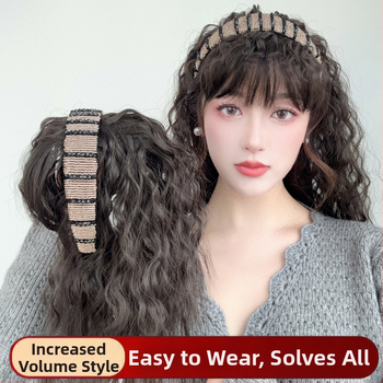 Fejkendővel és frufruval ellátott paróka, egy darabos kialakítás; széles gyémántos kristályos fejkendő; hőálló huzalból készült haj; a frufru egyenes vagy ferde; festhető és göndöríthető