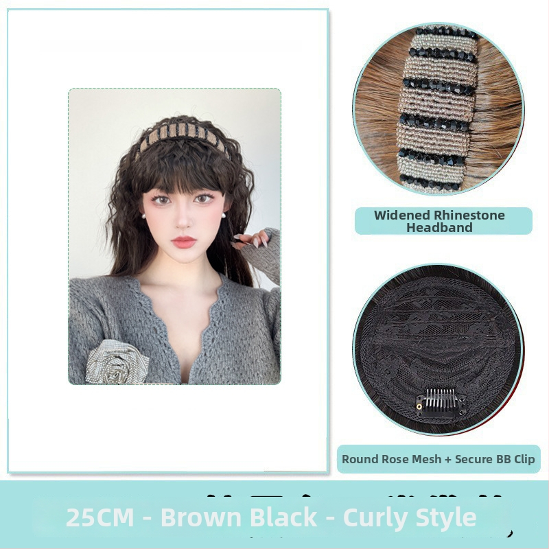 Fejkendővel és frufruval ellátott paróka, egy darabos kialakítás; széles gyémántos kristályos fejkendő; hőálló huzalból készült haj; a frufru egyenes vagy ferde; festhető és göndöríthető