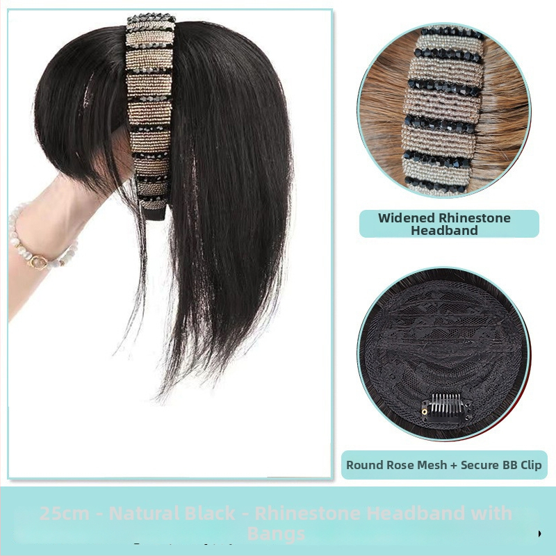 Fejkendővel és frufruval ellátott paróka, egy darabos kialakítás; széles gyémántos kristályos fejkendő; hőálló huzalból készült haj; a frufru egyenes vagy ferde; festhető és göndöríthető