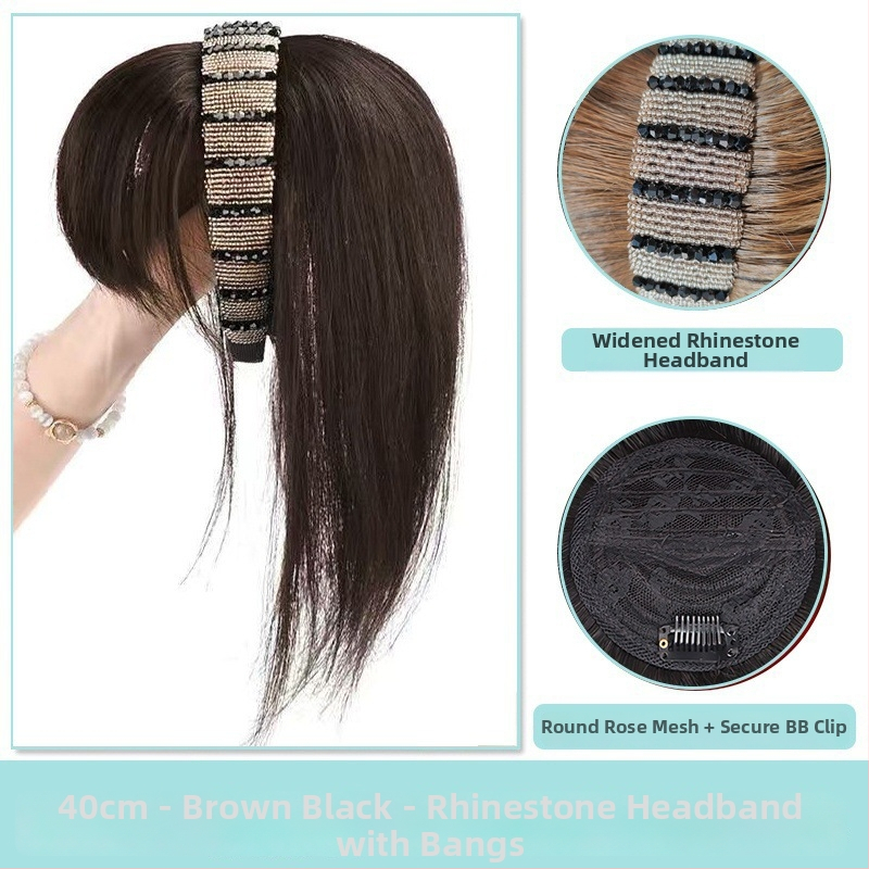 Fejkendővel és frufruval ellátott paróka, egy darabos kialakítás; széles gyémántos kristályos fejkendő; hőálló huzalból készült haj; a frufru egyenes vagy ferde; festhető és göndöríthető