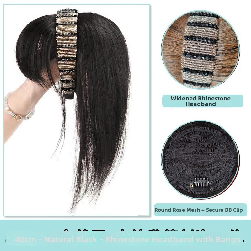 Fejkendővel és frufruval ellátott paróka, egy darabos kialakítás; széles gyémántos kristályos fejkendő; hőálló huzalból készült haj; a frufru egyenes vagy ferde; festhető és göndöríthető