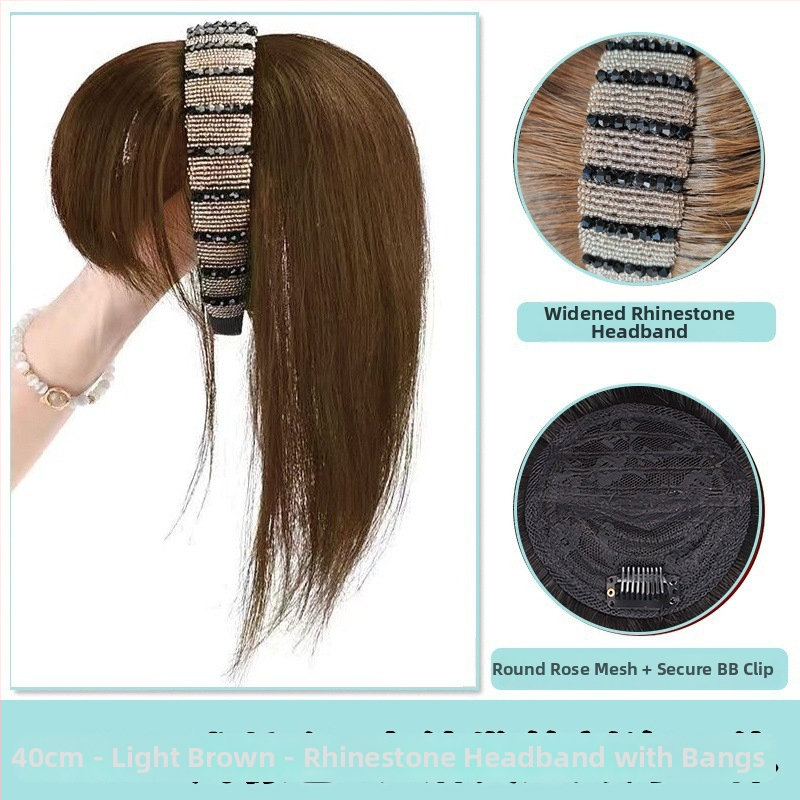 Fejkendővel és frufruval ellátott paróka, egy darabos kialakítás; széles gyémántos kristályos fejkendő; hőálló huzalból készült haj; a frufru egyenes vagy ferde; festhető és göndöríthető