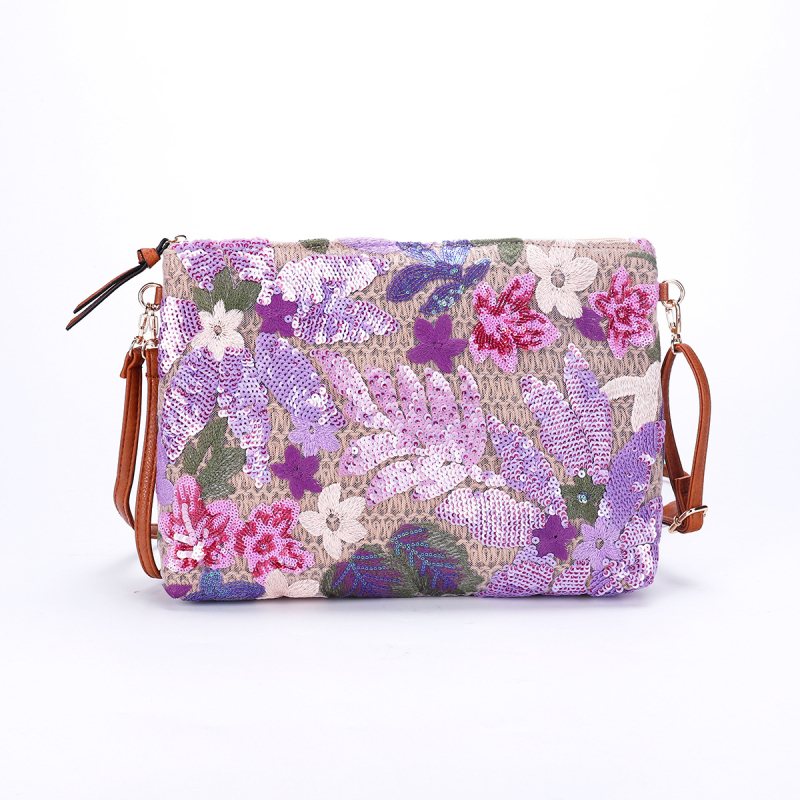 Geantă de umăr din pai, formă orizontală pătrată, închidere cu fermoar, căptușeală poliester