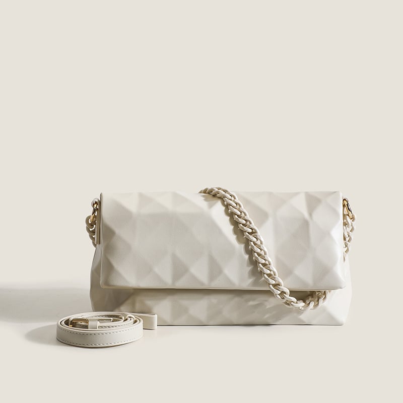 Γεωμετρική καπιτονέ crossbody τσάντα με αλυσίδα, PU υλικό, Φθινόπωρο 2023, Μαγνητικό κλείσιμο, Εσωτερική τσέπη με φερμουάρ