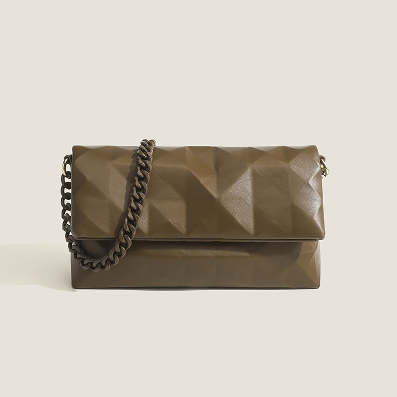Γεωμετρική καπιτονέ crossbody τσάντα με αλυσίδα, PU υλικό, Φθινόπωρο 2023, Μαγνητικό κλείσιμο, Εσωτερική τσέπη με φερμουάρ