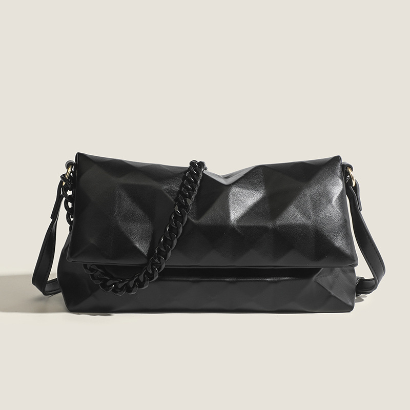 Γεωμετρική καπιτονέ crossbody τσάντα με αλυσίδα, PU υλικό, Φθινόπωρο 2023, Μαγνητικό κλείσιμο, Εσωτερική τσέπη με φερμουάρ