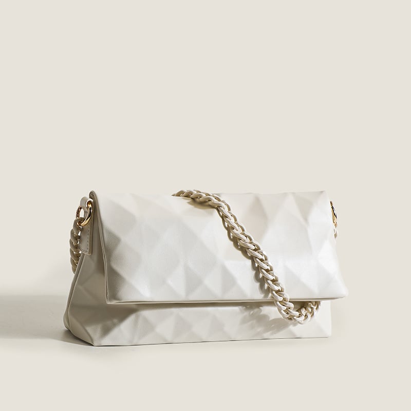 Γεωμετρική καπιτονέ crossbody τσάντα με αλυσίδα, PU υλικό, Φθινόπωρο 2023, Μαγνητικό κλείσιμο, Εσωτερική τσέπη με φερμουάρ