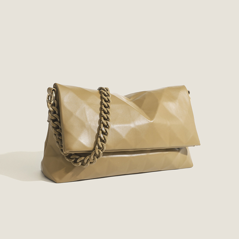 Γεωμετρική καπιτονέ crossbody τσάντα με αλυσίδα, PU υλικό, Φθινόπωρο 2023, Μαγνητικό κλείσιμο, Εσωτερική τσέπη με φερμουάρ