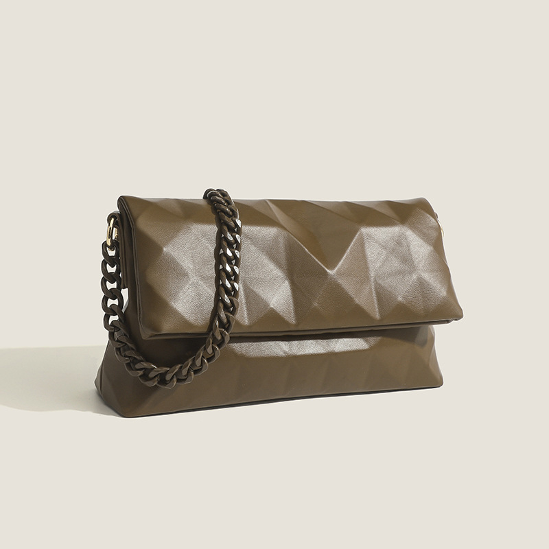 Γεωμετρική καπιτονέ crossbody τσάντα με αλυσίδα, PU υλικό, Φθινόπωρο 2023, Μαγνητικό κλείσιμο, Εσωτερική τσέπη με φερμουάρ