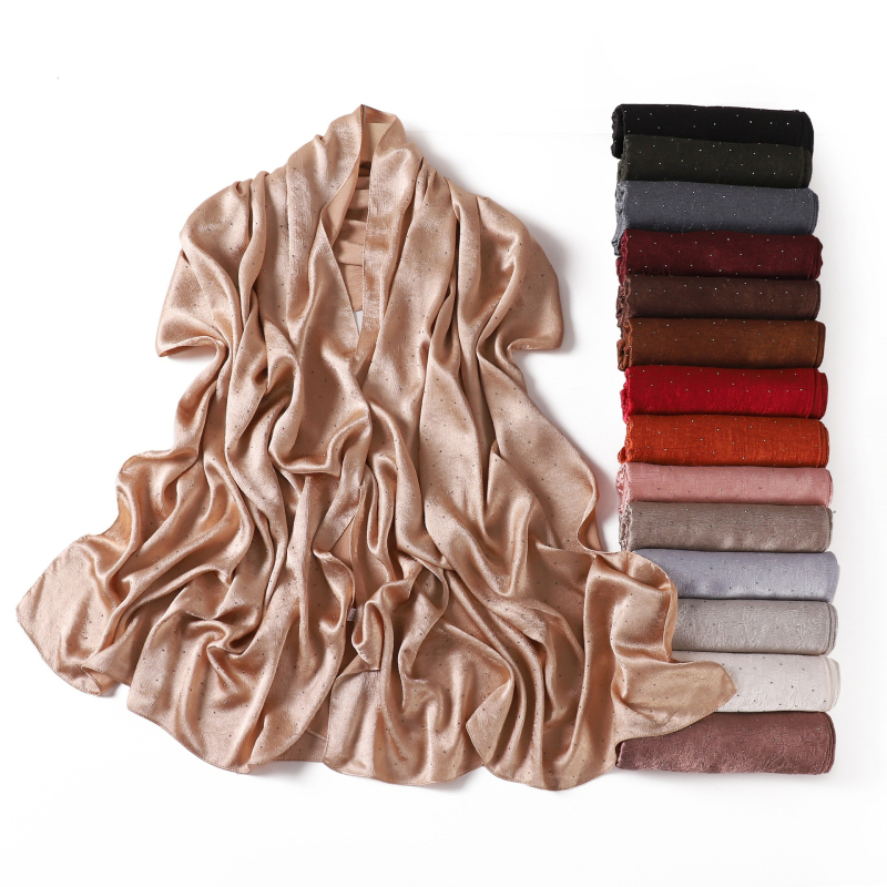 Șal din poliester imitând mătasea, cu paiete decorative și motif stelat, țesătură simplă, căldură, protecție solară și protecție împotriva prafului; stil office elegant