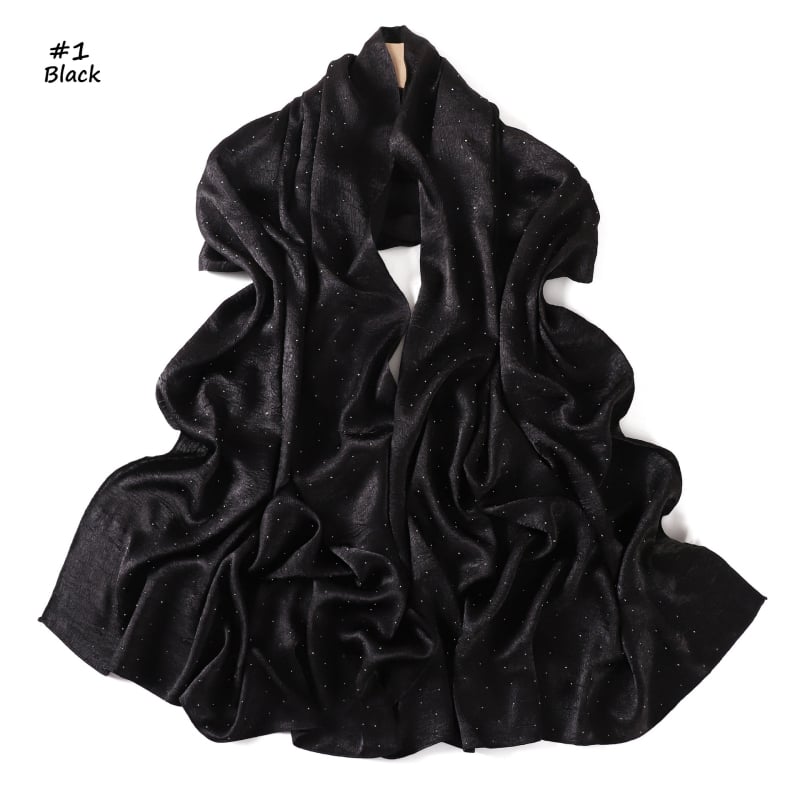 Șal din poliester imitând mătasea, cu paiete decorative și motif stelat, țesătură simplă, căldură, protecție solară și protecție împotriva prafului; stil office elegant