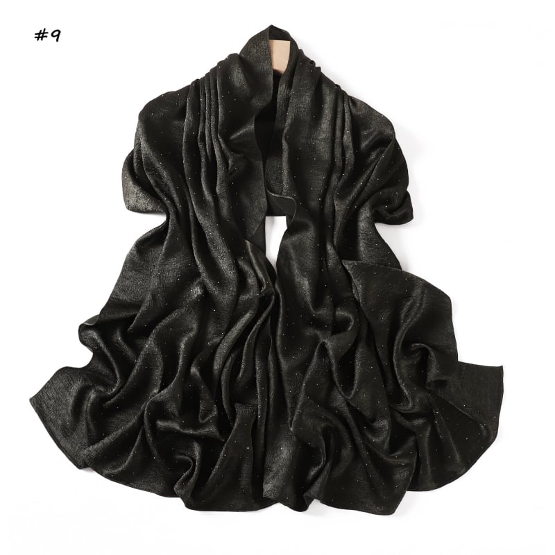 Șal din poliester imitând mătasea, cu paiete decorative și motif stelat, țesătură simplă, căldură, protecție solară și protecție împotriva prafului; stil office elegant