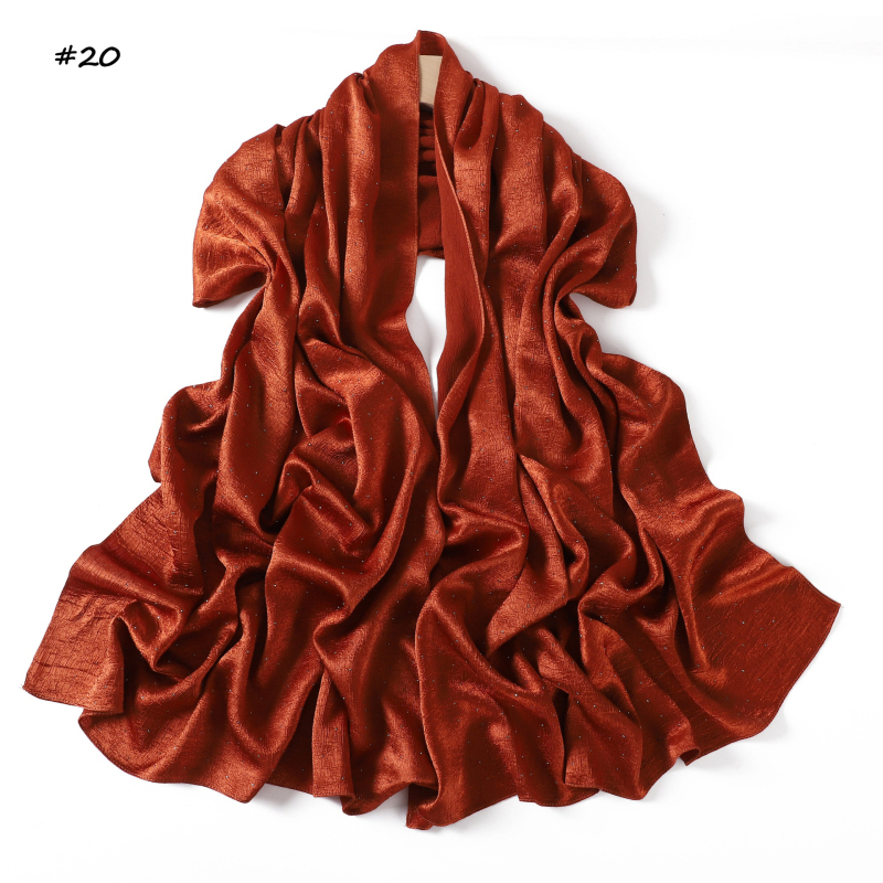 Șal din poliester imitând mătasea, cu paiete decorative și motif stelat, țesătură simplă, căldură, protecție solară și protecție împotriva prafului; stil office elegant