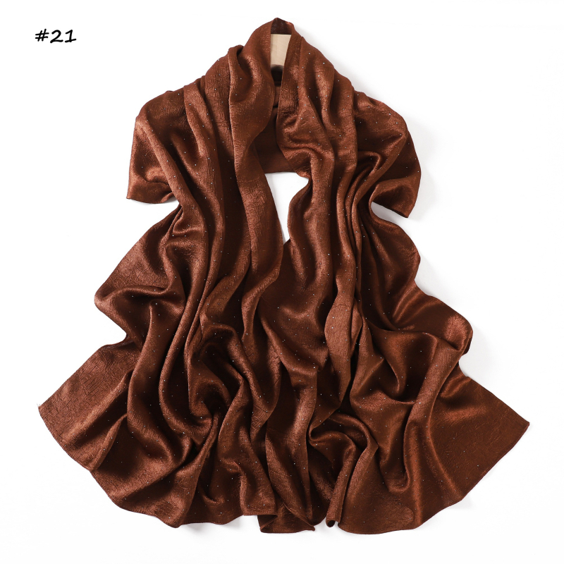 Șal din poliester imitând mătasea, cu paiete decorative și motif stelat, țesătură simplă, căldură, protecție solară și protecție împotriva prafului; stil office elegant