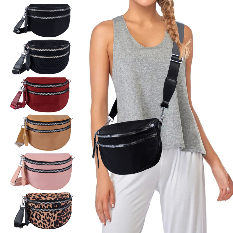 Geantă crossbody din nylon pentru femei, stil satchel, închidere cu fermoar, căptușeală din poliester