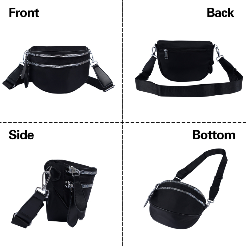 Geantă crossbody din nylon pentru femei, stil satchel, închidere cu fermoar, căptușeală din poliester