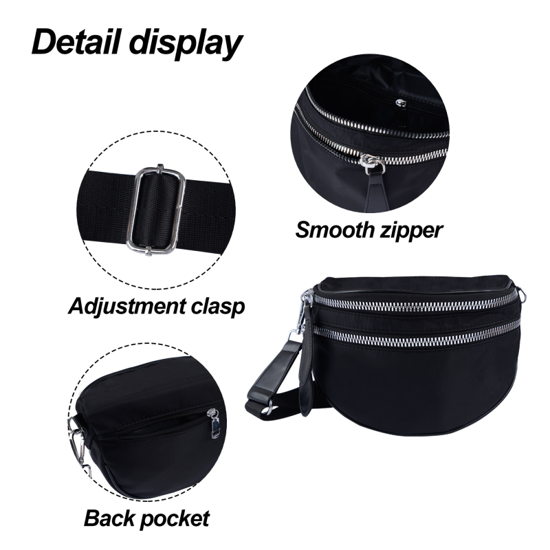 Geantă crossbody din nylon pentru femei, stil satchel, închidere cu fermoar, căptușeală din poliester