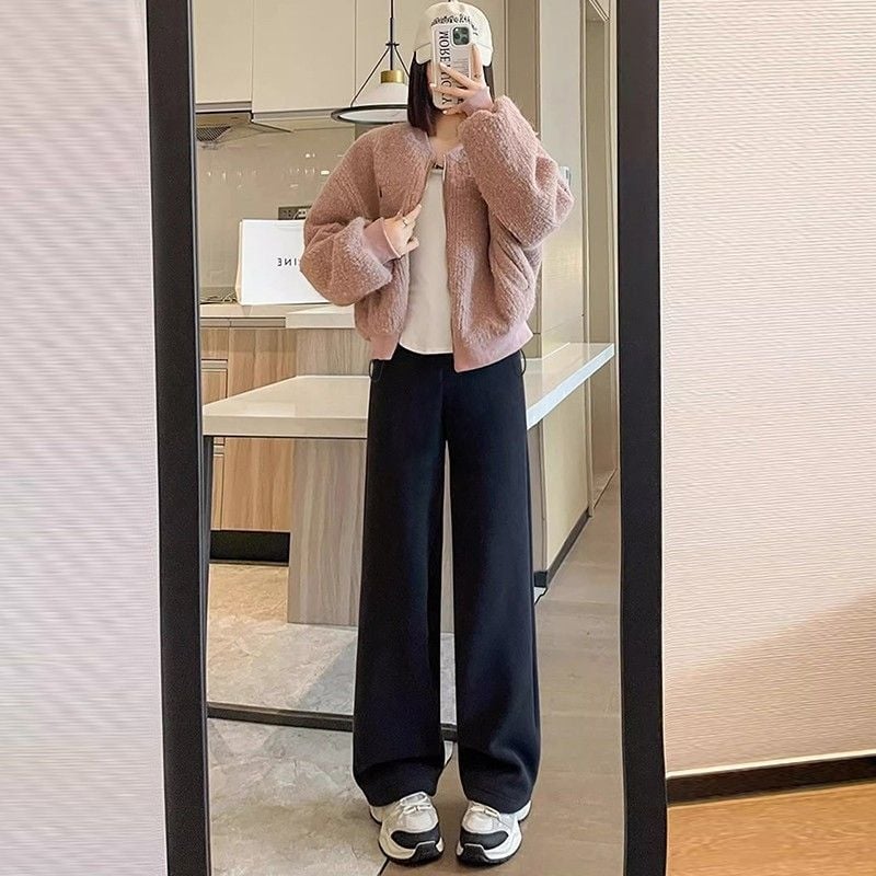 Γυναικείο παντελόνι εγκυμοσύνης για χειμώνα με στήριξη κοιλιάς, επενδυμένο με φλίς και πρόσθετη θερμότητα, υψηλή μέση και φαρδιά γραμμή, ύφασμα πολυεστέρα-ελαστάν, υψηλή ελαστικότητα