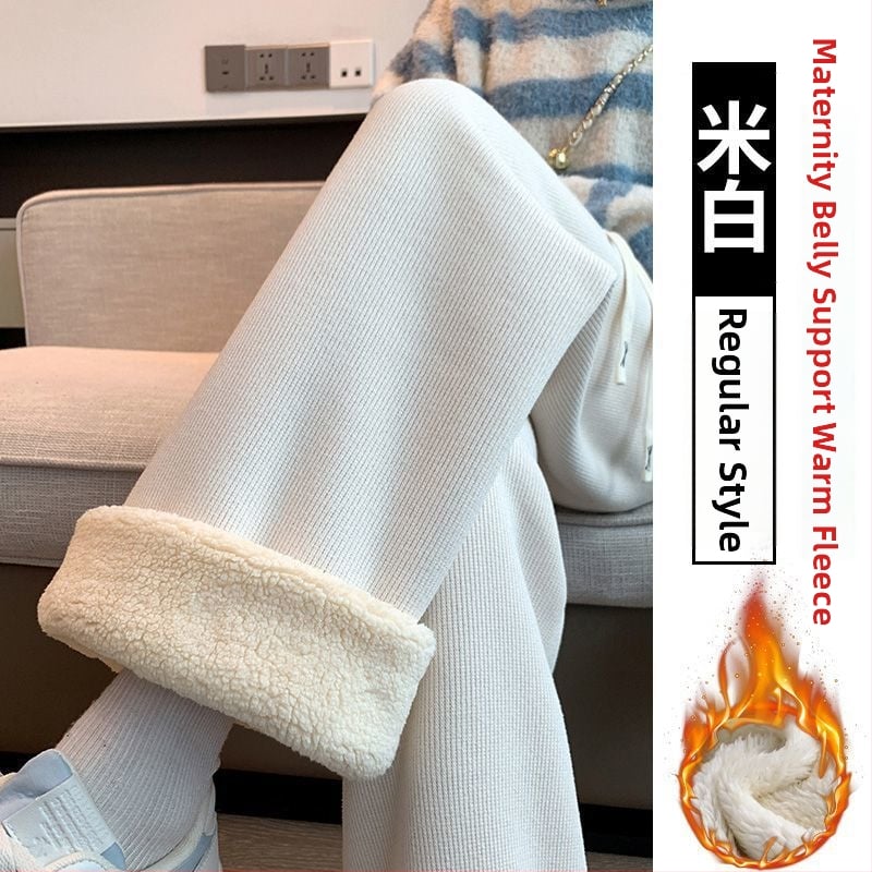 Γυναικείο παντελόνι εγκυμοσύνης για χειμώνα με στήριξη κοιλιάς, επενδυμένο με φλίς και πρόσθετη θερμότητα, υψηλή μέση και φαρδιά γραμμή, ύφασμα πολυεστέρα-ελαστάν, υψηλή ελαστικότητα