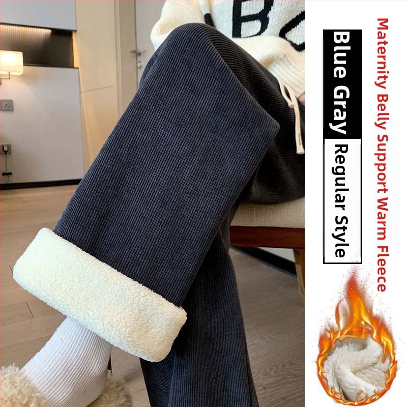 Γυναικείο παντελόνι εγκυμοσύνης για χειμώνα με στήριξη κοιλιάς, επενδυμένο με φλίς και πρόσθετη θερμότητα, υψηλή μέση και φαρδιά γραμμή, ύφασμα πολυεστέρα-ελαστάν, υψηλή ελαστικότητα