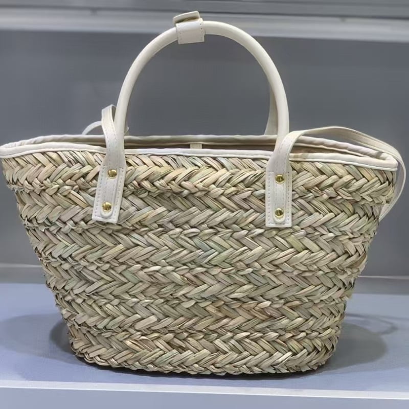 Geantă Tote din paie, casual travel, deschidere la gură, curea pentru un singur umăr