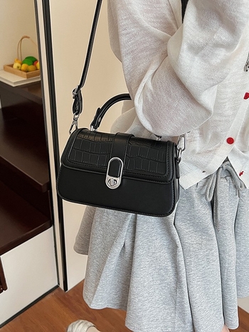 PU mini kvadratna torba, crossbody preko ramena, zaključavanje, srednja veličina, podstava od poliestera
